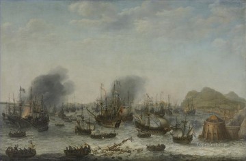 Buque de guerra Painting - De overwining op de Spanjaarden bij Gibraltar puerta een vloot onder bisel van admiraal Jacob van Heemskerck 1607
